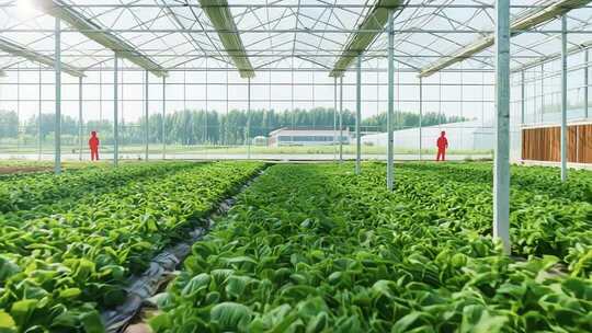 温室大棚内蔬菜种植场景