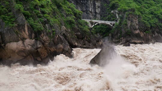 虎跳峡奔腾湍急的江水