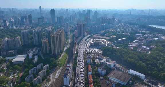 航拍广州车流延时内环路延时交通与建筑全景