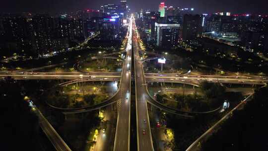 成都天府大道天府立交桥夜景交通航拍