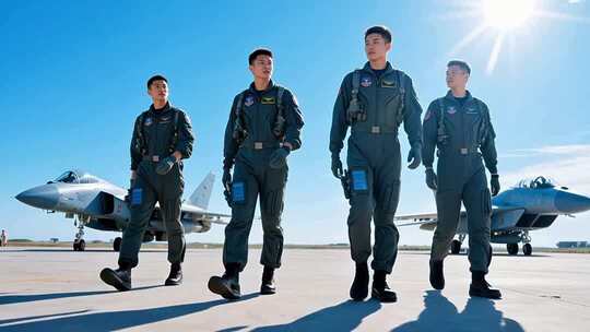 空军飞行员与战斗机机场画面