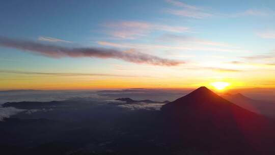 日落，火山，危地马拉，山