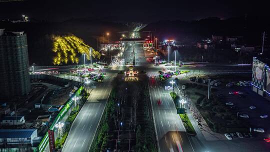 航拍鄂州交通路口车流延时