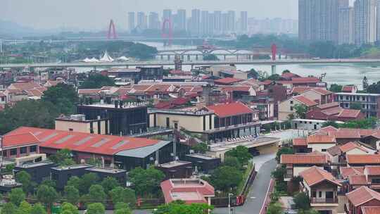 航拍福建漳州龙江岁月旧城改造文创旅游区