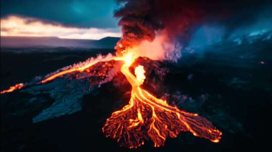 AI火山喷发火山爆发岩浆熔岩末日