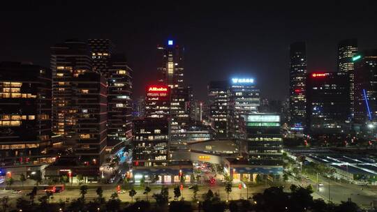 深圳南山区深圳湾夜景航拍