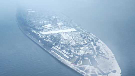 长沙橘子洲湘江大雪雪景航拍