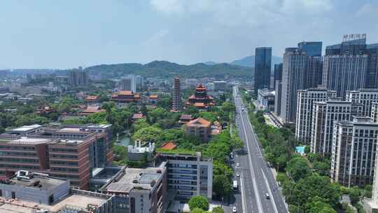 福州西禅古寺航拍城市寺庙古建筑景观风景