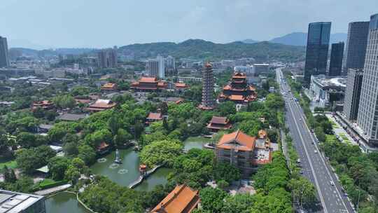 福州西禅古寺航拍城市寺庙古建筑景观风景