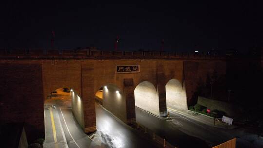 实拍4K西安城墙小北门尚武门夜景视频素材模板下载