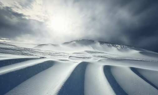 沙漠 冬季白雪白雾场景