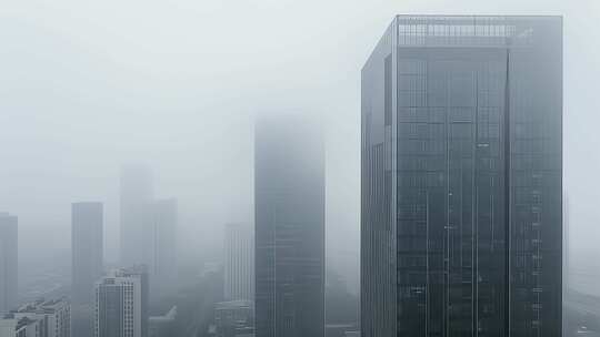 城市大雾高楼建筑朦胧天气氛围视频