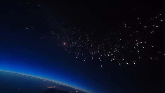 太空视角流星划过天际