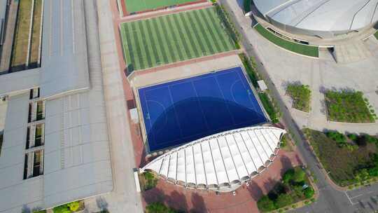 天津团泊体育场馆建筑街道交通城市风光航拍