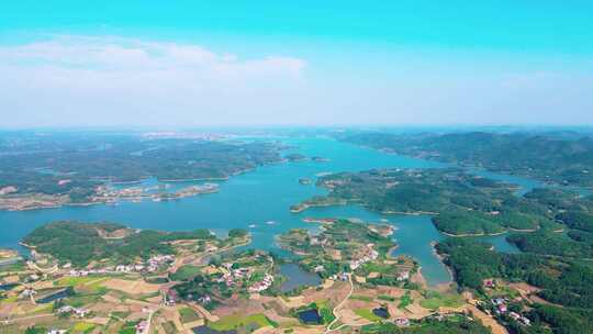 航拍松滋洈水水库，洈水风景区，洈水镇湖泊