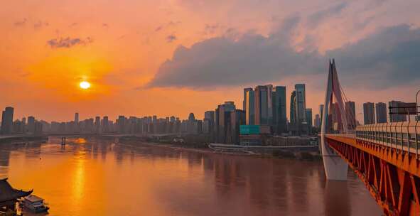 重庆地标夜景航拍建筑环球金融中