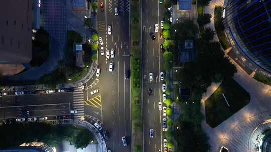 俯拍街景街道十字路口夜景