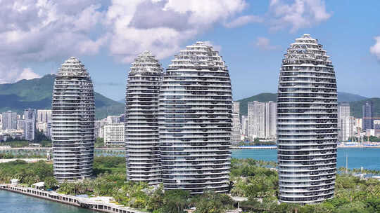 航拍海南三亚湾凤凰岛