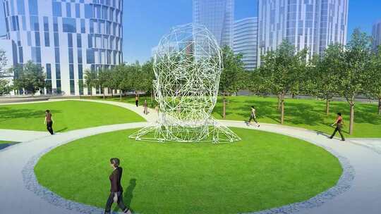 大厦 景观动画 漫游3D动画鸟瞰文化广场雕塑