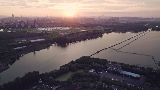 绍兴湖畔晚霞自然美景