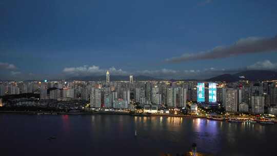 浙江温州城市夜景灯光航拍