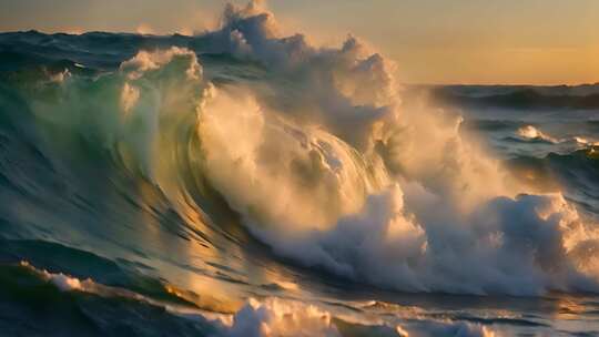 海洋巨浪-日落-海浪