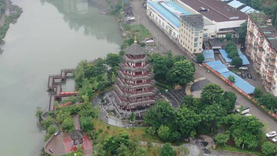 城市航拍湖南城步荣昌阁地标建筑