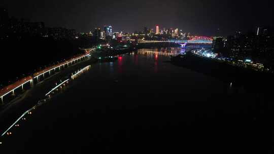 重庆夜景城市交通建筑航拍