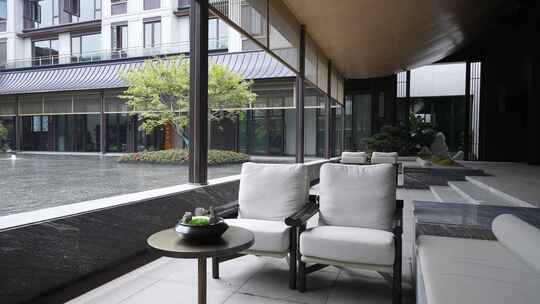 新中式传统建筑合院别沙发休闲区