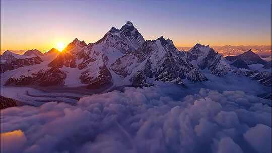 唯美雪山延时日照金山日出云海风景ai素材