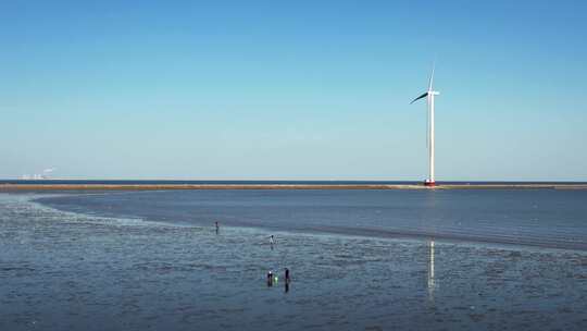 海上风电风车阵风力发电壮观景象航拍