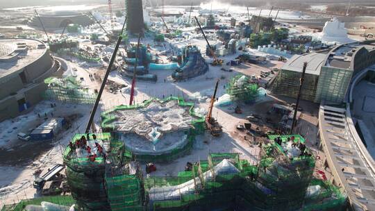 建设中的哈尔滨冰雪大世界视频素材模板下载