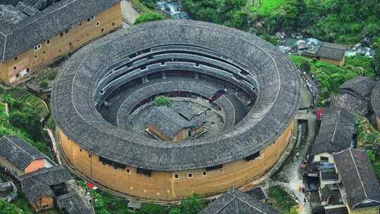 4k航拍世遗福建土楼古民居永定初溪土楼群