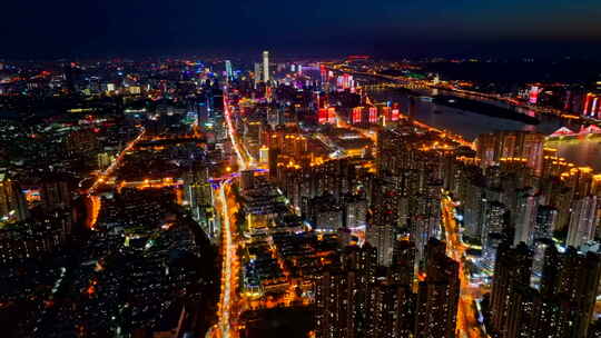 4K长沙湘江北辰三角洲滨江金融中心夜景航拍