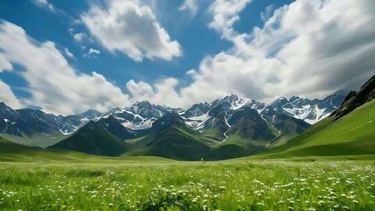 草原雪山自然风光全景