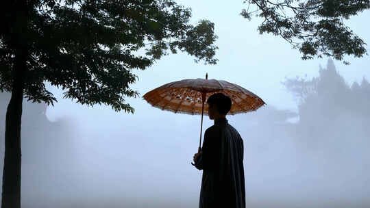 雨天伤感人物背影