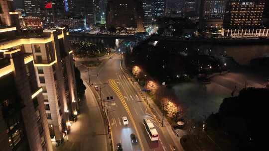 上海夜景航拍外滩南京东路黄浦区城市夜晚风