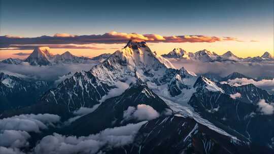 喜马拉雅山脉航拍云雾日出壮丽雪山日出景观