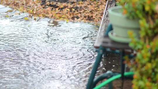 雨水落在水坑上