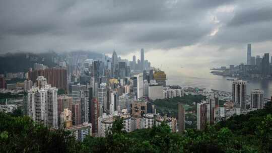 香港太平山维多利亚港CBD中环日出延时