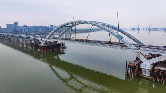 城市桥梁建设施工航拍延时