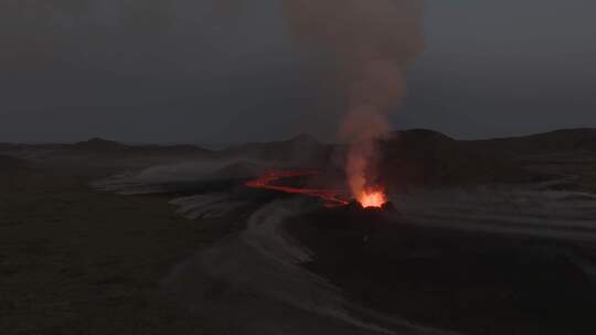 航拍火山活动 岩浆流动