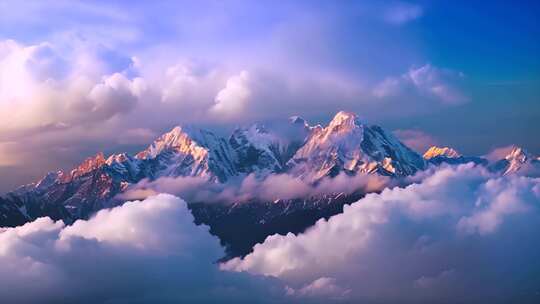 日出雪山山峰山脉云海唯美雪景风景风光ai