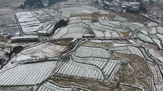 航拍 美丽 乡村 田园 冬天 雪景