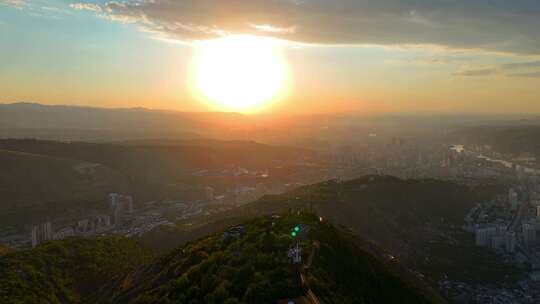 4K航拍兰州日落延时 兰州大景 兰山日落