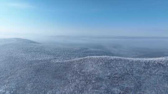 航拍林海雪原高山雾凇晨光冻雾