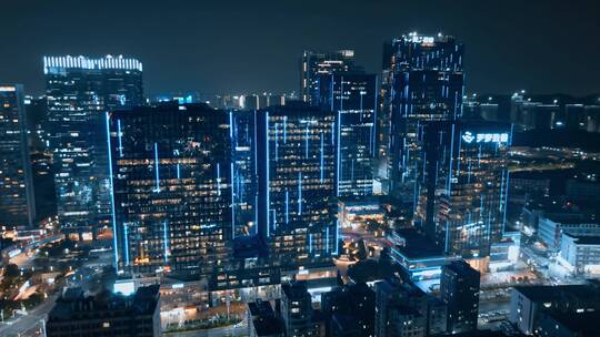 夜景深圳龙岗天安云谷高楼炫丽霓虹灯光近景