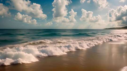 海边海浪与蓝天白云风景
