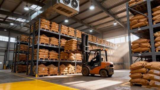 仓库内叉车作业搬运货物