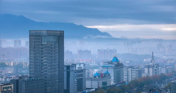 烟雨九江冬季城景延时